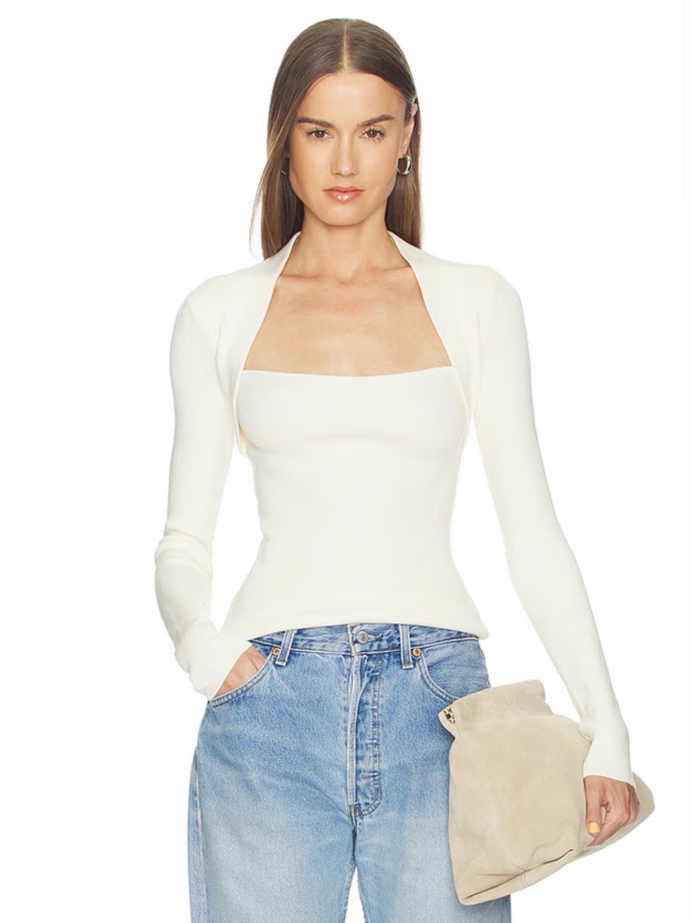 CAMILA COELHO Amita Square neck Sweater in Ivory M